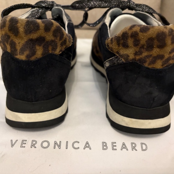 Veronica Beard Hartley Leopard Print Suede & Textured Leather Sneakers 9 - Picture 4 of 7